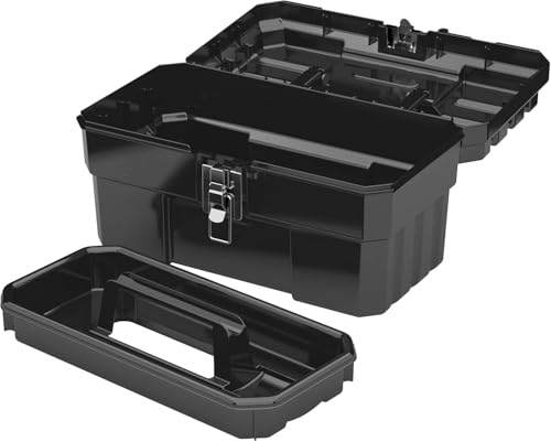 Akro-Mils 14-Inch Plastic Toolbox with Removable Tray, Black, 1-Pack