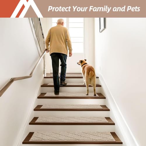 COSY HOMEER Beige Edging Stair Treads Non-Slip Carpet Mats 28x9 Inches, 15 Pieces