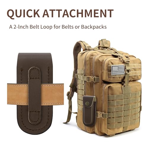 Leather Pocket Knife Sheath, 4'' Pocket Knife Pouch, Folding Knife Belt Sheath with Snap Closure and Vertical Carry Belt Loop, Knife Holster for Outdoor or Daily Use, Medium Size, Brown