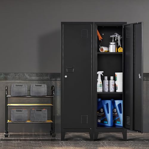 Metal Lockers with Doors & Shelves - Secure Lockable Storage Cabinets for Office, Gym, Garage