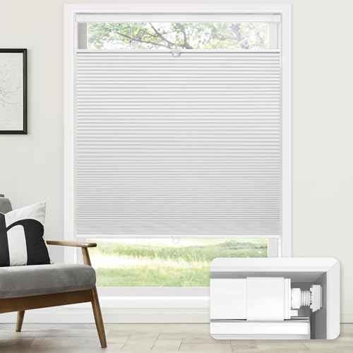 LazBlinds No Tools No Drill Cordless Cellular Shades, Top Down Bottom Up (TDBU) Honeycomb Shades for Home, Blackout Light Blocking Thermal Insulation Blinds for Windows, 28" W x 48" H, White