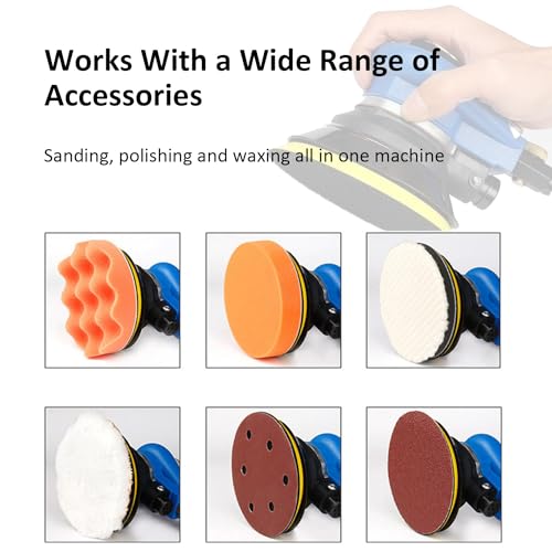 ZHONG AN 5-Inch Dual Action Air Orbital Sander with Hook & Loop, Blue - Professional Pneumatic Polisher for Auto & Woodwork