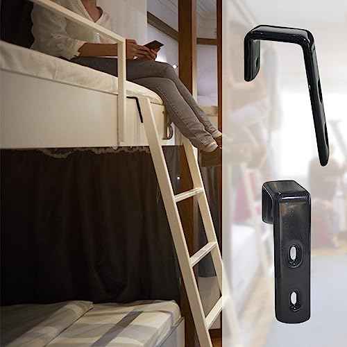 4pcs Iron Bunk Bed Ladder Brackets, PVC Coated Stainless Steel Angled Ladder Hooks Heavy Duty Hardware Utility Hook Loft Bed Hanger (Black)