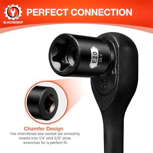 BLACKROBOT E Torx & Star Socket Set With Rail, 11-Piece Female External Sockets, 3/8" 1/4" Drive Precision Torque Inverted Torx Kit, E4 E5 E6 E7 E8 E10 E12 E14 E16 E18 E20 Reverse Socket