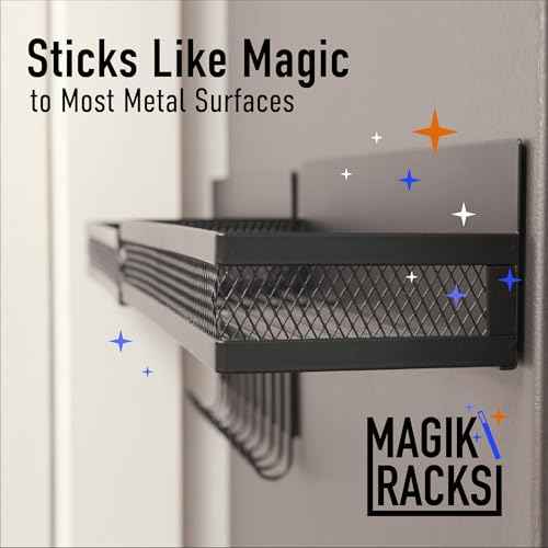 Magik Racks Magnetic Shelves - Ideal Spice Rack & Home Storage Organizer for Kitchen, Entry Way and Laundry Room - 4 Magnetic Shelves + 1 Hook Bar (3.94" x 12.2" x 3.15")