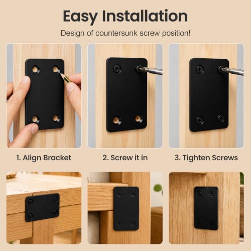 16 Pack Metal Flat Corner Brackets for Furniture & Wood Repair, Black Stainless Steel