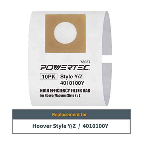 POWERTEC Type Y Vacuum Bags 10 PK for Hoover Style Y, Z, YZ WindTunnel Upright Vacuum Cleaners, Replacement Dust Bags for 4010100Y, AH10040 and AH10165 (75057V)