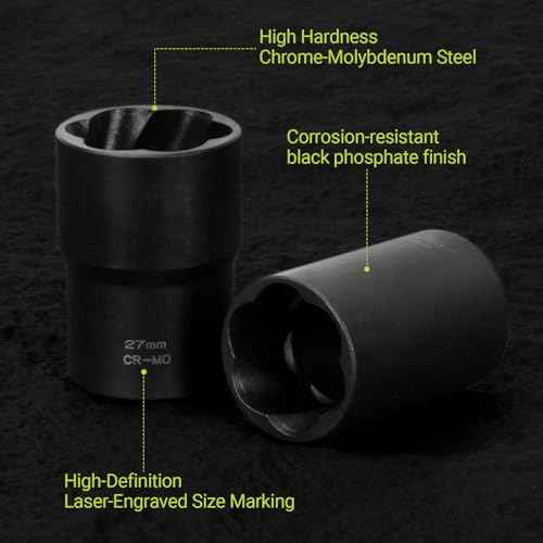 Lug Nut Extractor Twist Socket Set, 13 Pieces Wheel Lock Removal Kit, for Removing Damaged, Frozen, Rusted, Nuts & Screws, Cr-Mo Steel