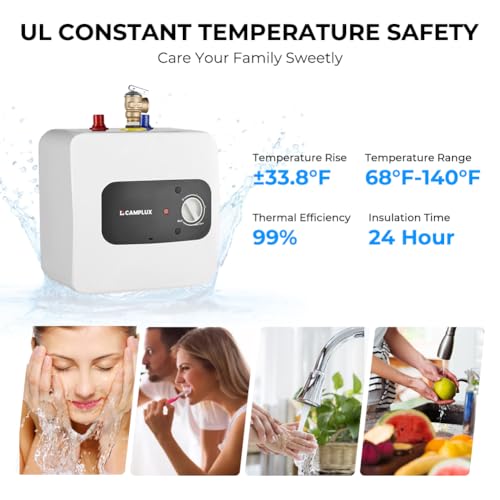 Camplux 2.5 Gallon Pro Mini Tank Electric Water Heater, On-Demand 110V/120V with Cord