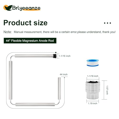 Brlyeeanze 44-Inch Flexible Magnesium Anode Rod for Water Heaters - Variation 4, 3/4" NPT, Easy Installation, Universal Compatibility