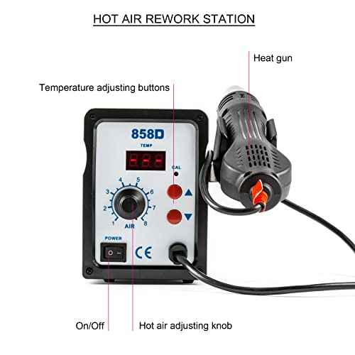 CREWORKS 858D Rework Station, 110V SMD Soldering Rework Station with Hot Air Heat Gun Set, LED Digital Temperature Display Screen Electric Desoldering Welding Iron Kit for Electronics Repairing