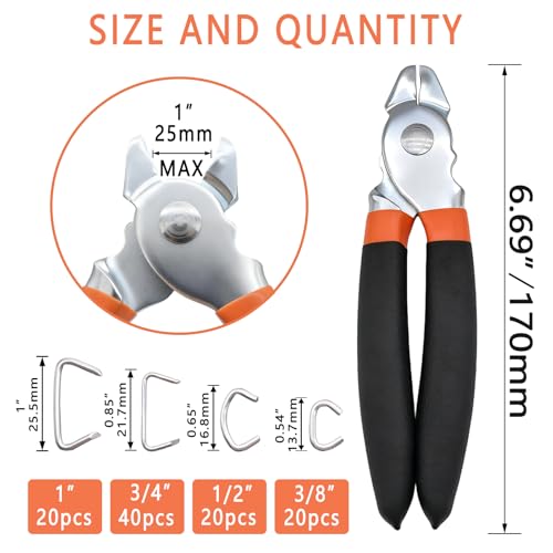 Straight Hog Ring Pliers Kit with 100 pcs Galvanized Hog Rings (3/8", 1/2", 3/4", 1")? Heavy-Duty Kit for Auto Upholstery, Fencing, Pet Cages & DIY ? Rust-Resistant Steel Binding Set