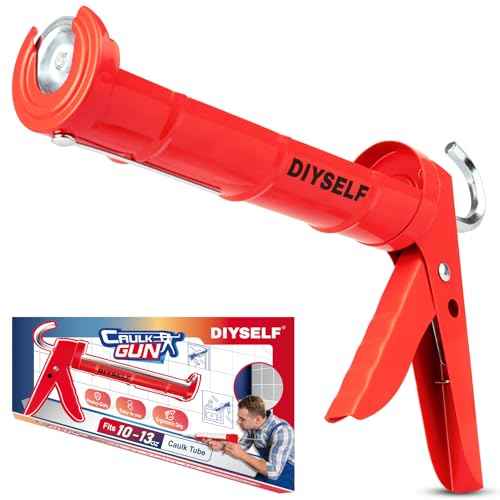 DIYSELF Caulk Gun No Drip, Heavy Duty Caulking Tool, 10:1 Thrust Ratio, Hand Caulking Gun for 10 oz Cartridges, Silicone Gun Compatible with Sealant, Acrylic, Latex, Adhesive, Butyl & More (Red)