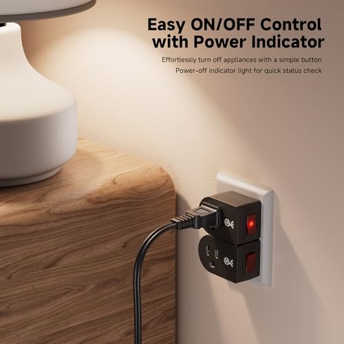 [ETL Listed] Cable Matters 3-Pack Grounded Outlet Switch with Power Button - Black