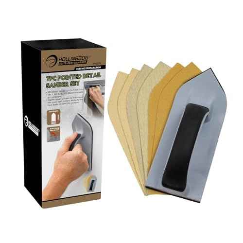 ROLLINGDOG 7 PCS Detail Sander Kit - 7.7¡± x 3¡±Hand Sander With 6PC Sandpaper for Drywall, Wood, and Metal Sanding (80,120,240 grit)