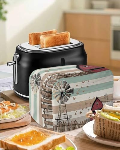 Versotilahome 2-Slice Windmill Farmhouse Toaster Cover Teal Brown 12x7.5x8 in