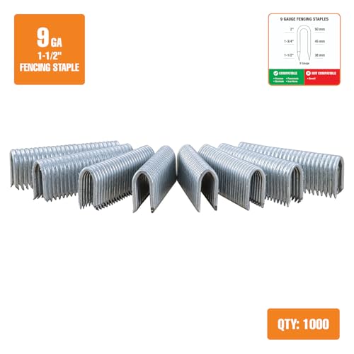 Freeman 9-Gauge 1-1/2" Galvanized Fencing Staples - Heavy Duty, Rust-Resistant, 1000 Pack