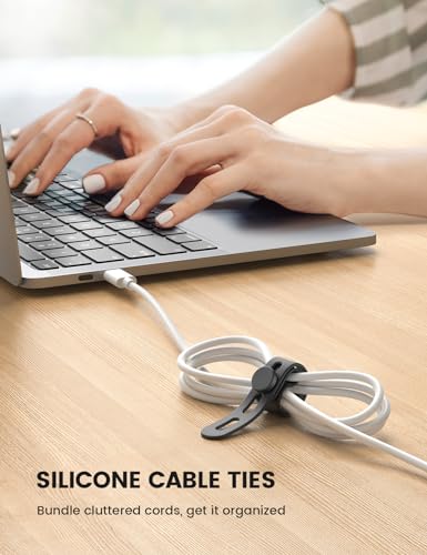 Lamicall 10 Pack Silicone Cable Ties - Black Wire Organizer & Cord Wraps