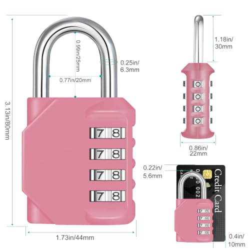Pink 4-Digit Combination Lock for Gym Lockers, ZHEGE 1P