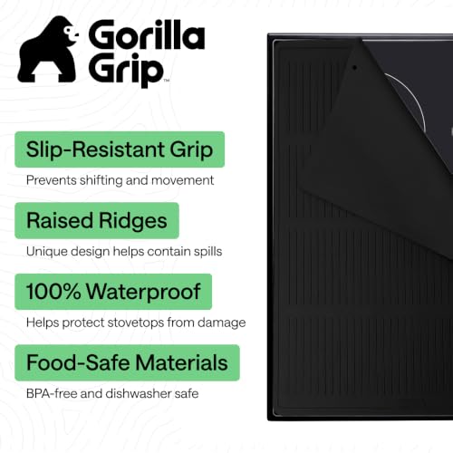 Gorilla Grip Silicone Stove Top Cover 28 x 20 in Black for Electric Stoves - Dual-Sided, Waterproof