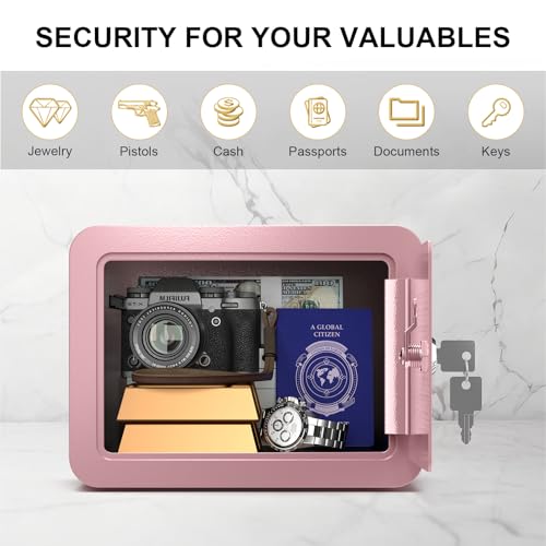 Marcree 0.23 Cuft Pink Small Safe Box for Kids Home Security, Mini Lock Safe