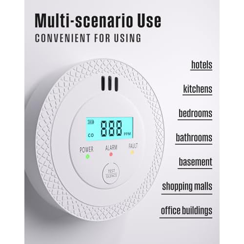 3 Pack Carbon Monoxide Detectors,PG-C06 Portable Carbon Monoxide Detector,LCD Display Smoke Alarm,Carbon Monoxide Detectors Portable for Home,Restaurant,Hotel,Office (White)