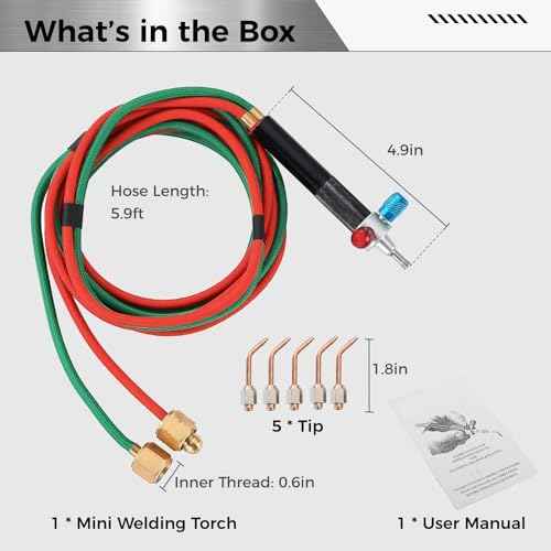 Lnrueg Mini Oxygen Acetylene Torch Kit, Handheld Oxygen Welding Torch, Portable Propane Soldering Torch with 5 Tips, Jewelry Repair Torch, 3092¡ÆF (1700¡ÆC) Welding Tool for Crafts, Electronics