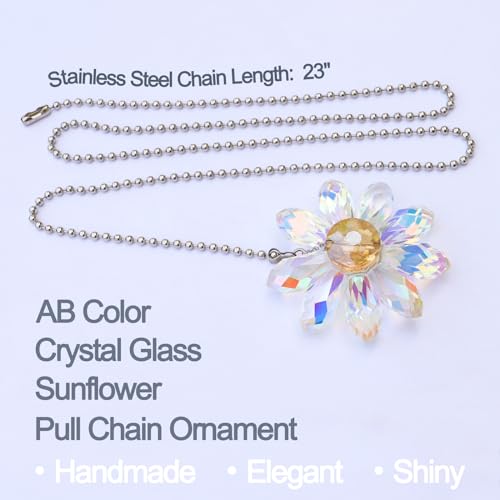 LEFERS Crystal AB Flower Ceiling Fan Pull Chain Set, 2x24in Pendant Extensions