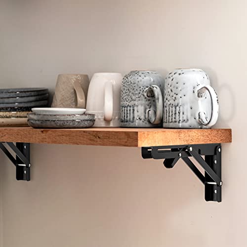 Ravinte 10 Inch Matte Black Folding Shelf Brackets, 2 Pack – Space Saving Wall Mount Supports