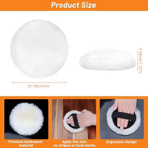4PCS 4'' Lambswool Stain Applicator Pads for Wood Furniture Floors, Latex,Oil Finishes, Reusable Wax Applicator Staining Pads for Buffing Polishing