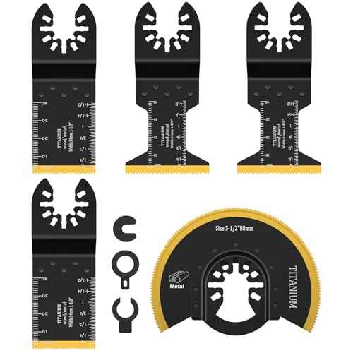 JTWEB Titanium Oscillating Tool Blade, 5PCS Oscillating Saw Blades Metal Cutting Multi Tool Blades Kits Wood and Metal Nails Plastic, Multitool Blades for Milwaukee Bosch Dremel Rockwell