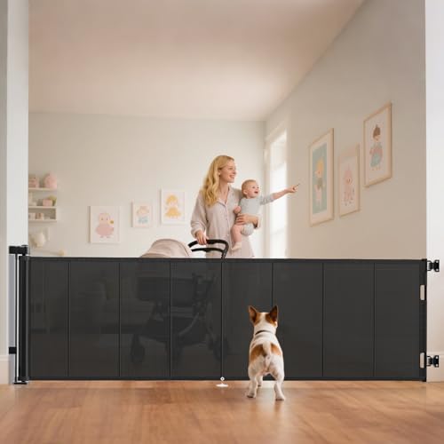 Miumoon 120 Inch Black Reinforced Retractable Baby Gate, 34" Tall