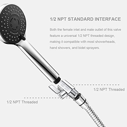 Stainless Steel Shower Head Shut Off Valve 1/2" NPT Water Flow Regulator