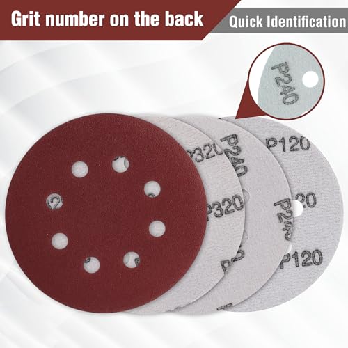WORKPRO 150 Pack 5-Inch Multi-Grit Sanding Discs with 8-Hole Hook and Loop - Orbital Sander Compatible Grits 60-600