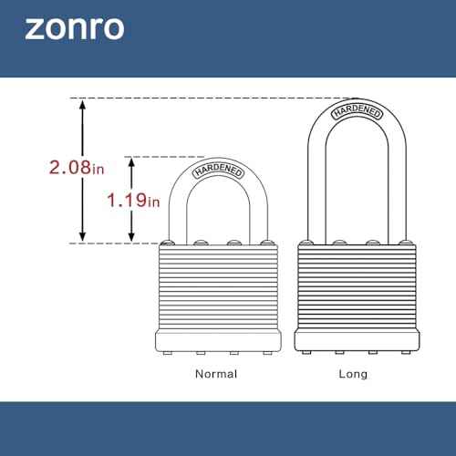 ZonRo Locks Laminated Steel Keyed Padlocks,Keyed Alike Locks, 1-9/16 inch Wide,Long Shackle Padlocks, Pack of 12£¬Orange Hoop, for Hasp Latch, Sheds, Fences, Storage Locker, School, Gym