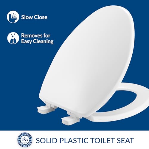 Bemis Elongated Slow Close Toilet Seat with Easy Clean Hinges - White