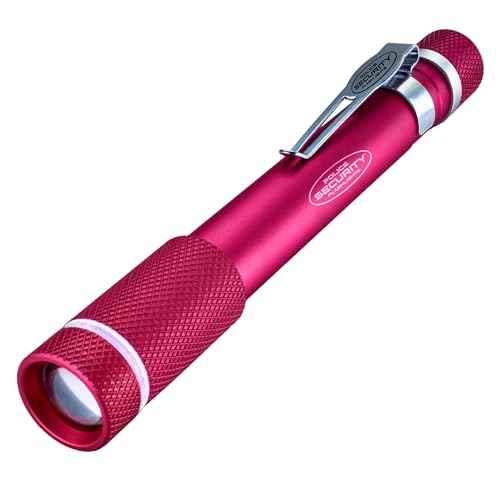 Police Security Aura Penlight Flashlight - 270 Lumens - 90 Meter Beam Distance - Ultrabright, Water Resistant, Durable & Compact Penlight w/Adjustable Slide Focus, Light Up Bezel & Belt Clip - (Pink)