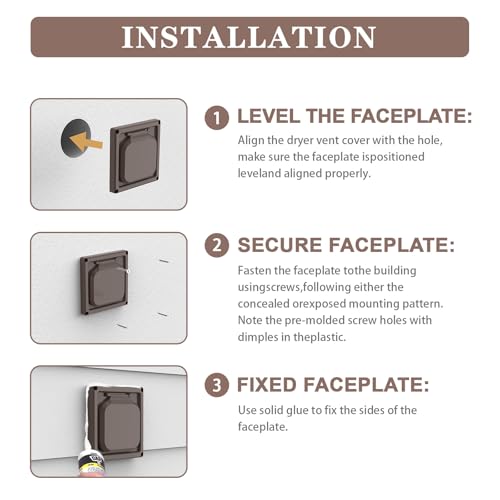 Houseluxe 4-Inch Dryer Vent Cover with Magnetic Door, Lint Trap, Brown, 6x6 in