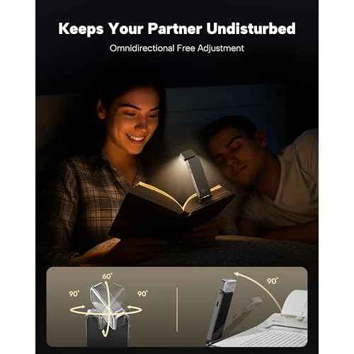 86lux Book Light, Rechargeable Clip-On LED Reading Light for Bed & Night Use - 3 Color Temperatures with Stepless Dimming, Ultralight Bookmark Design for Kids, Book Lovers, Grey