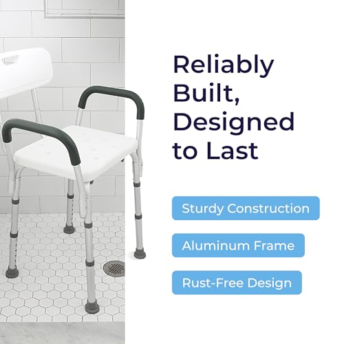 Drive Medical Premium Shower Chair with Backrest & Padded Arms, Adjustable White