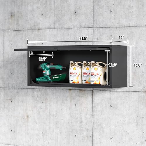 Anxxsu Metal Wall Storage Cabinet with Up-Flip Door, 31.5 x 13 x 13 in, Wall-Mounted Garage/Shop Cabinet, Lockable