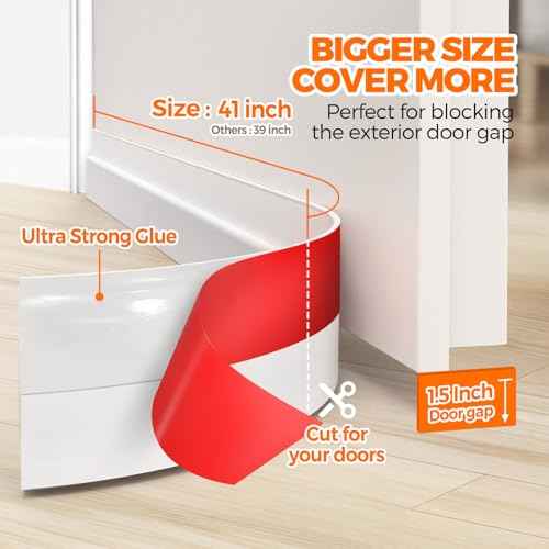 Holikme Door Draft Stopper Under Door Draft Blocker Insulator Doors Sweep Weather Stripping Noise Stopper Strong Adhesive, White
