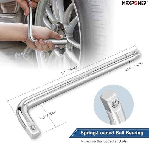 MAXPOWER 1/2" drive Breaker Bar, 10 inch Double-end L Handle Socket Wrench