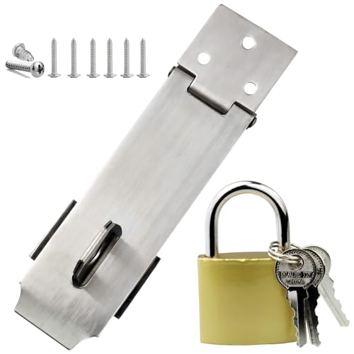 Arlai 4" Stainless Steel Latch Lock Padlock hasp Set, with Screws and Padlock, Your Own Fence Locks gate Lock, for shed Locks with Keys Lock hasp Set