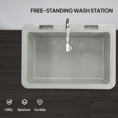 VINGLI Gray Utility Sink with Removable Drainboard, Stainless Steel Faucet & Storage Shelf