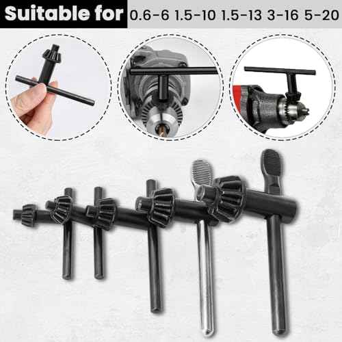 5PCS Drill Chuck Key Wrench 3/4" 5/8" 1/2" 3/8" 1/4" Carbon Steel Heavy Duty Thumb Handle Replacement Drill Clamping Wrench for Electric Drill Clamping Tool