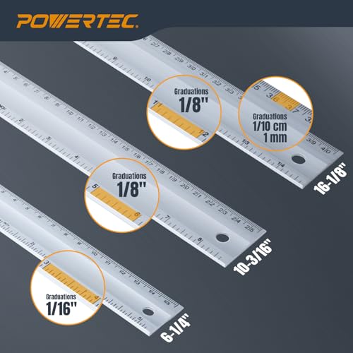 POWERTEC L Square 3pc Set – Try Square with Bubble Levels for Router Fence, Table Saw, Woodworking (80005)