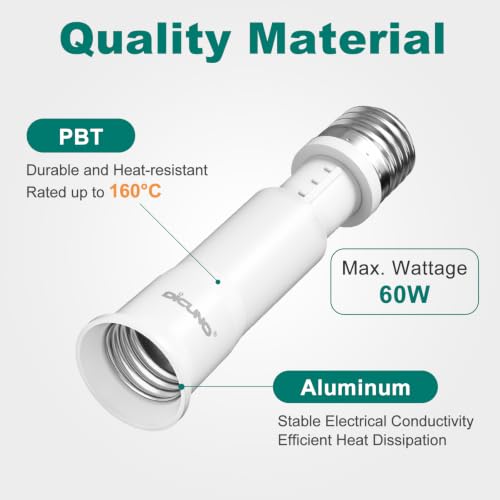 DiCUNO 2-Pack E26 Bulb Socket Extenders Flexible Light Fan Light Extensions