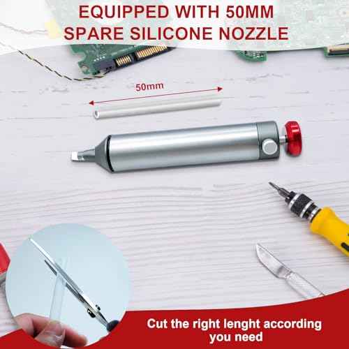 Desoldering Tool for Engineer, 30hg-cm Strong Suction Metal Soldering Iron Solder Sucker, Manual Vacuum Suction Soldering with 50mm Silicone Nozzle for Integrated Circuit Board Repair 1PCS