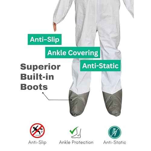 Andes Hazmat Suits, Protective Coveralls with Attached Boots and Hood, Heavy Duty Disposable Painters Suits, Lab Coveralls